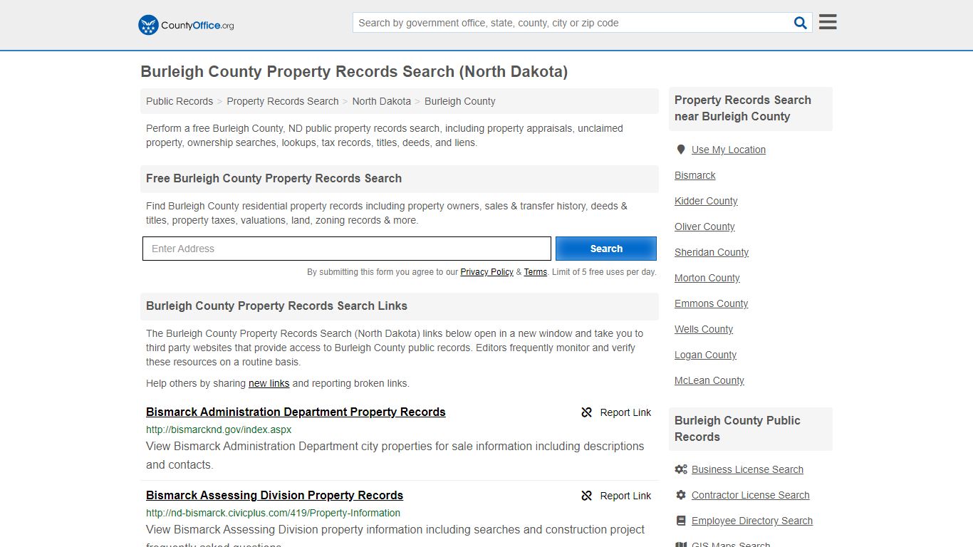 Property Records Search - Burleigh County, ND (Assessments ...